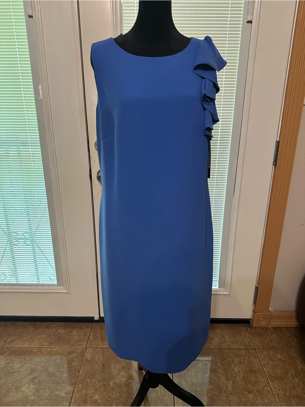 Alex Marie Royal Blue Ruffle-Shoulder Midi Dress